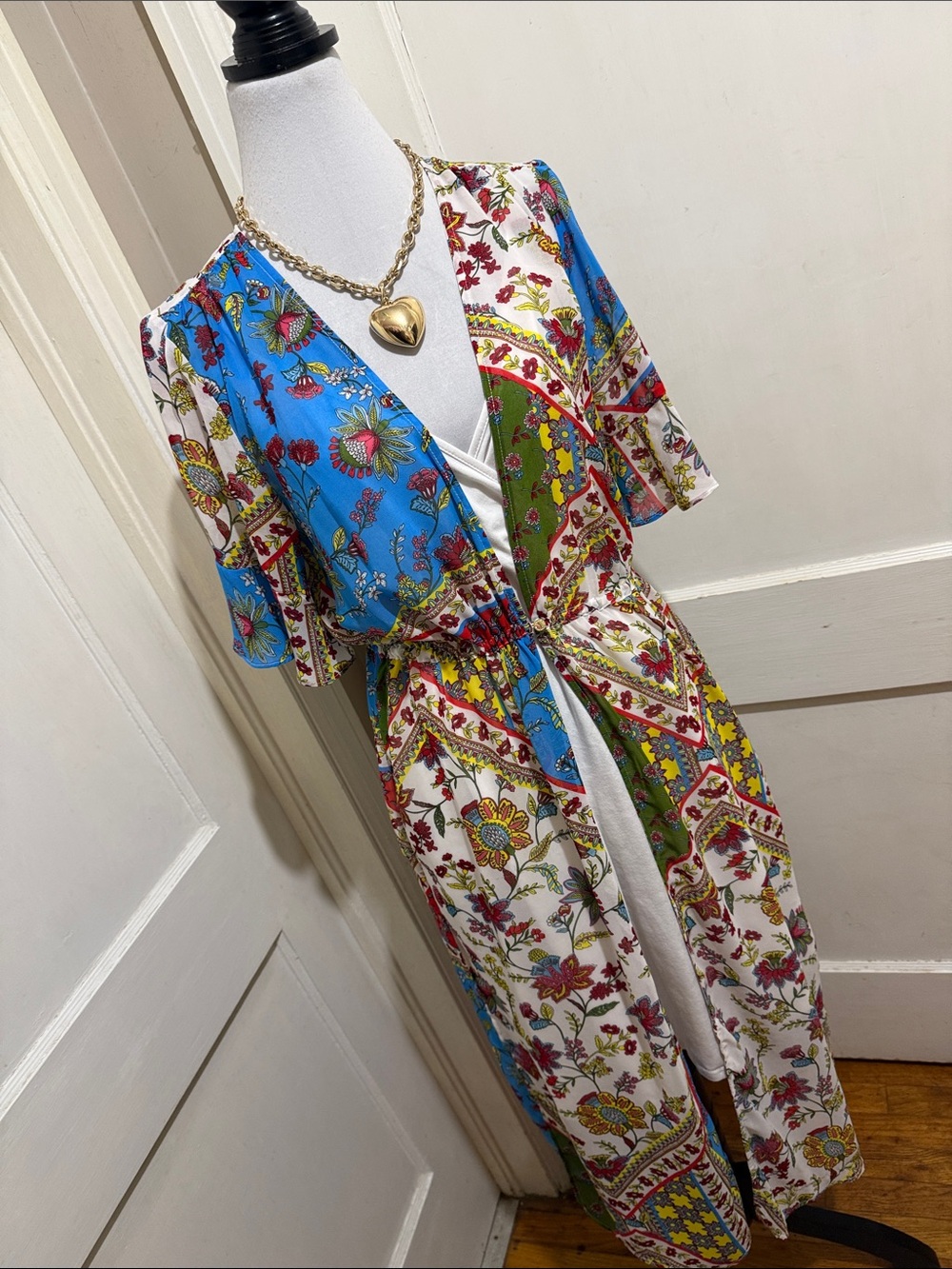 Calvin Klein Sheer Bohemian Floral Patchwork Wrap